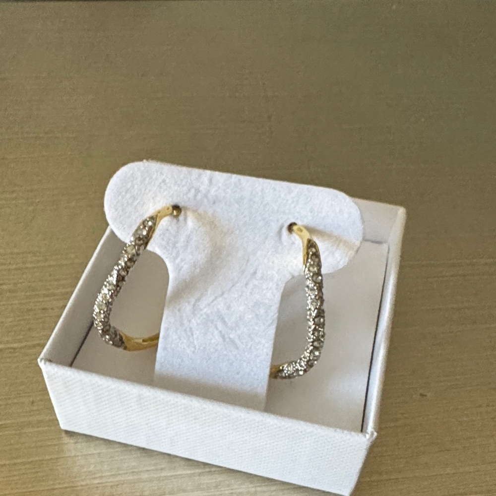 Elegant Gold plated and Zirconia Hoop Earrings 1 inch